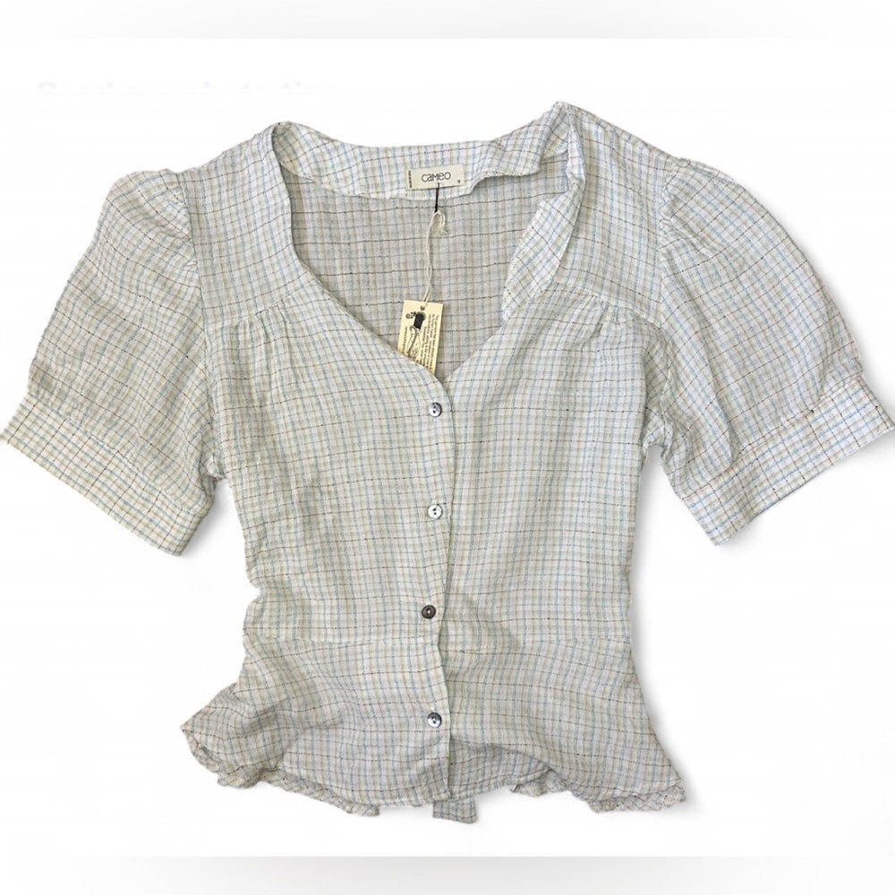 Cameo Women's Plaid Blouse - Cream and Blue